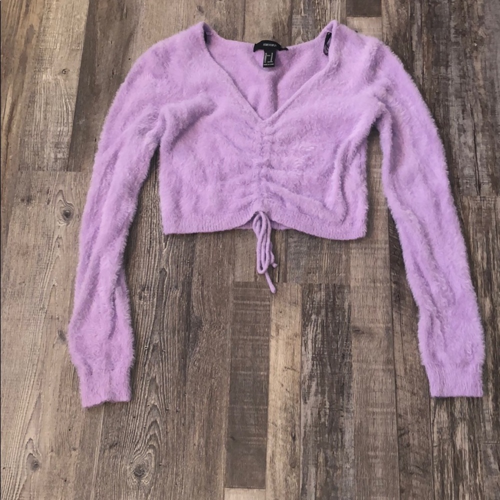 furry long sleeve crop top